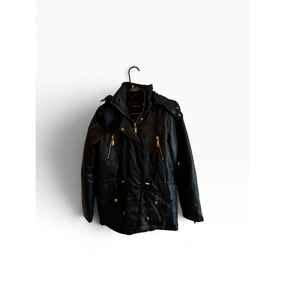 NWT Therapy Parka Jacket Size S Black Faux Fur Hood Anorak 5161274-BS